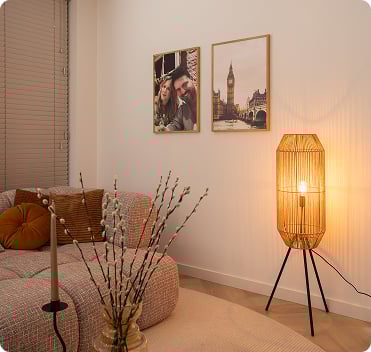 A flexframe next to a standing lamp